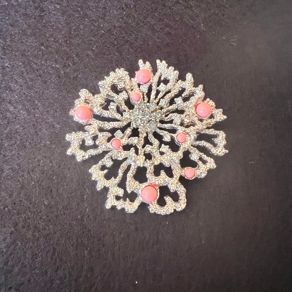 Coral Reef Brooch Embedded with Crystals and Coral Stones